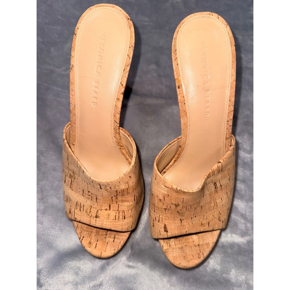 Veronica Beard Cork Platform Mule Sandals Natural Tan Stiletto Heels Womens 10M - Picture 3 of 7